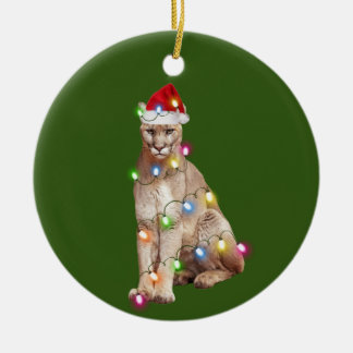 cougar With Hat Lights Christmas Keramisch Ornament