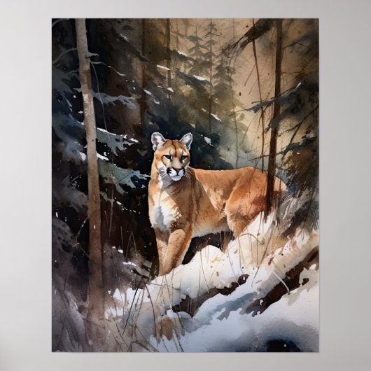 Cougar Woodland Animal Art Imprimer Poster (Devant)