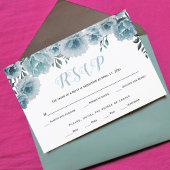 Couleur bleu foncé fleurs mariage carte RSVP