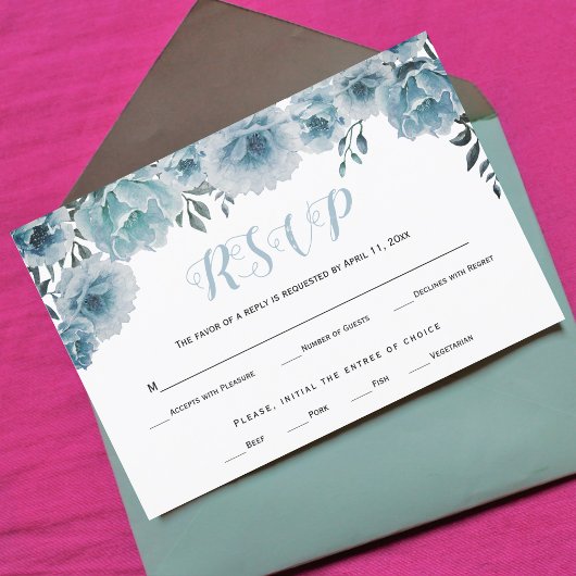 Couleur bleu foncé fleurs mariage carte RSVP