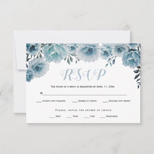 Couleur bleu foncé fleurs mariage carte RSVP (Devant)