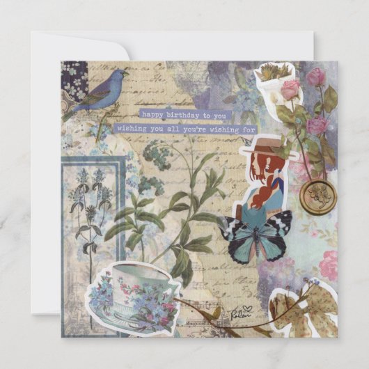 Couleur bleu pâle Floral Anniversaire Carte de voe (Devant)