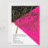 Couleur Bloc rose Noir Or Invitations Anniversaire (Devant)