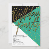 Couleur Bloc Turquoise Black Gold Invitations d'an (Devant)