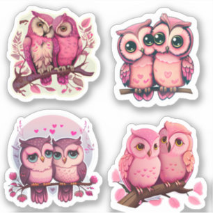 COULEUR CUITE ROSE AMOUR OWL VALENTINES STICKERS