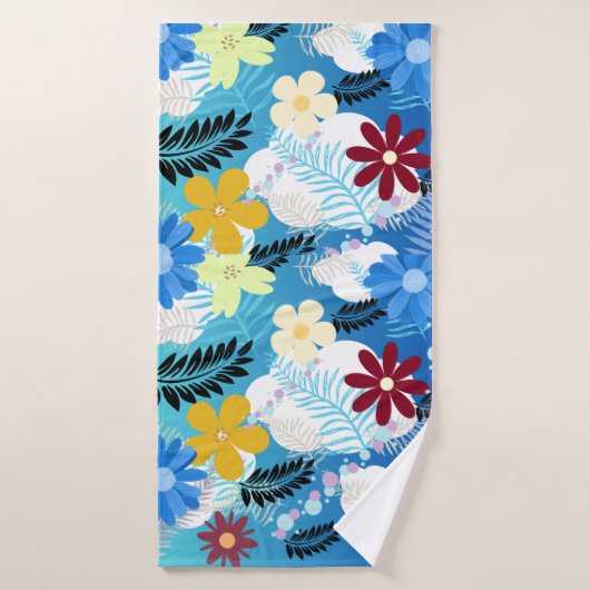 Couleur Cute Daisies Ferns Bubbles Clouds Motif (Serviette de bain)