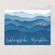 Couleur de la mer Carte postale bleue à l'aquarell