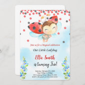 Couleur de l'eau Ladybug Invitation d'anniversaire (Devant / Derrière)