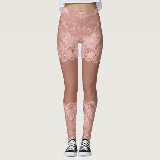 Couleur de peau Dentelle Dentelle Effet Leggings (Devant)