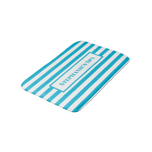 Couleur de tendance — Tapis de bain Spa rayé Cyan (Angle)