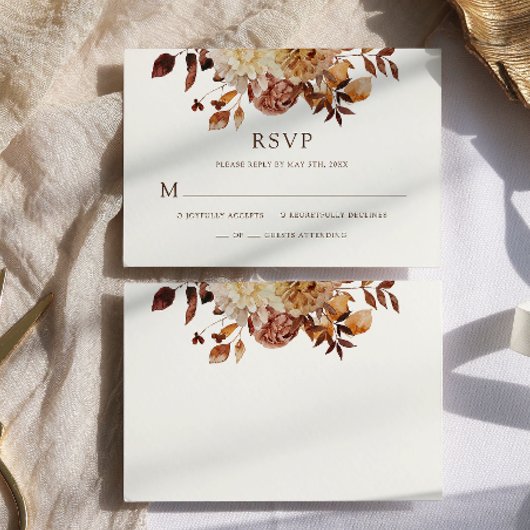 Couleur d'eau blanche Cuivre Floral Wedding RSVP