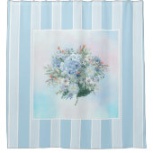Couleur d'eau bleu Hydrangea Douche rayée rideau (Devant)