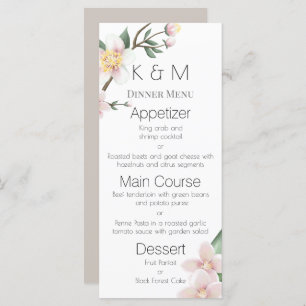 Couleur d'eau romantique Apple Blossements Menu Ma