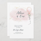 Couleur d'eau rose vif Fille Invitation d'annivers (Devant / Derrière)