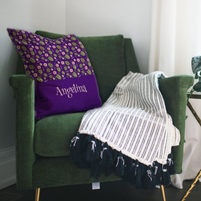 Couleur d'eau violet motif floral lancer oreiller (Créateur téléchargé)