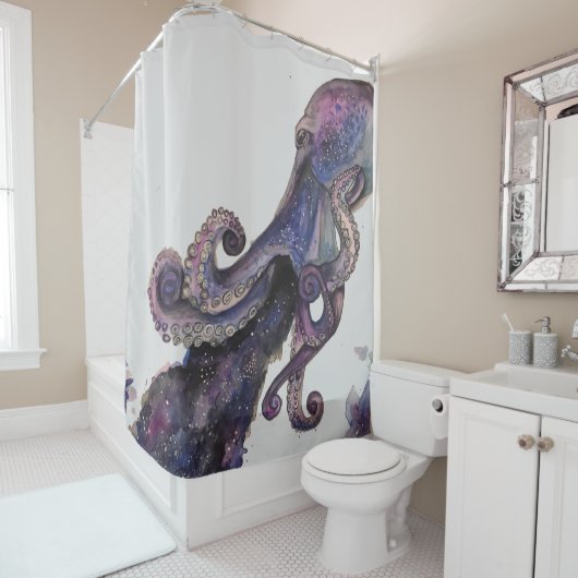 Couleur du rideau de douche cosmique octopus (En situation)