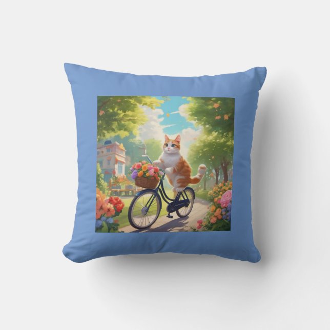 Couleur Fleur scène avec Chat sur Coussin de vélo (Recto)