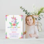 Couleur Floral Unicorn Anniversaire Invitations av (Debout devant)