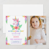 Couleur Floral Unicorn Anniversaire Invitations av (Devant / Derrière)