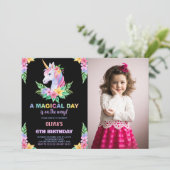 Couleur Floral Unicorn Anniversaire Invitations ph (Debout devant)