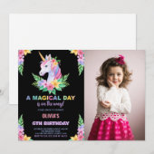 Couleur Floral Unicorn Anniversaire Invitations ph (Devant / Derrière)