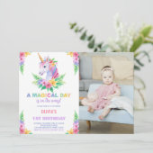 Couleur Floral Unicorn Anniversaire Invitations ph (Debout devant)