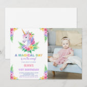 Couleur Floral Unicorn Anniversaire Invitations ph (Devant / Derrière)