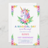Couleur Floral Unicorn Invitations Anniversaire (Devant / Derrière)
