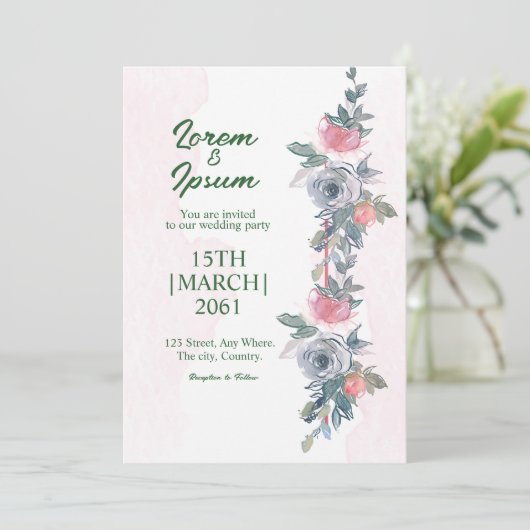 Couleur Flower Simple Carte d'invitation de mariag (Debout devant)