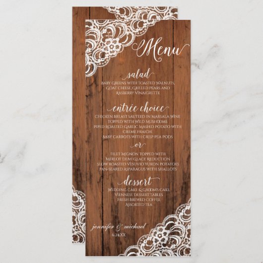 COULEUR LACE ÉDITABLE Menu Mariage bois rustique (Devant / Derrière)