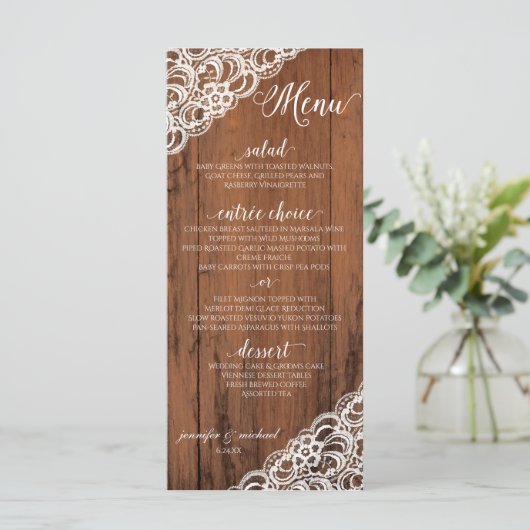 COULEUR LACE ÉDITABLE Menu Mariage bois rustique (Debout devant)