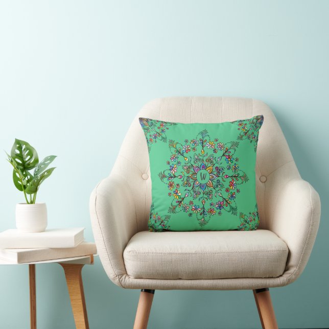 Couleur Mandala Monogrammé Couleur Oreiller (Chaise)