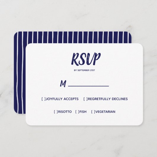 Couleur minimale bleu marine | Mariage RSVP Meal C (Devant / Derrière)