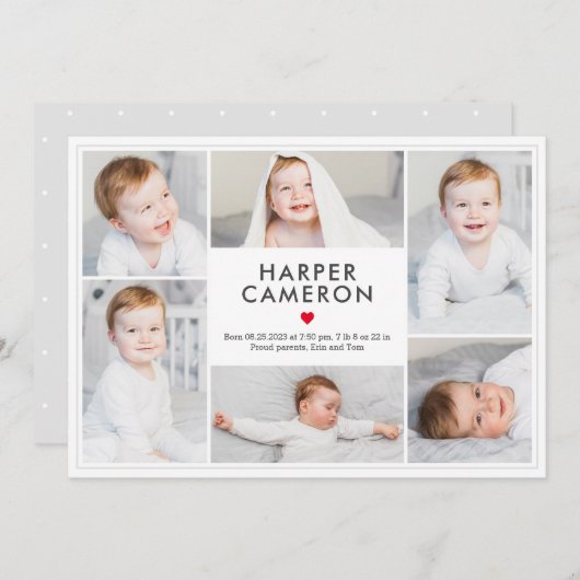 Couleur modifiable Doux Coeur bébé Faire-part de n (Devant / Derrière)