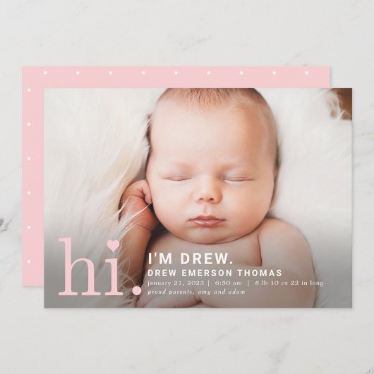 Couleur modifiable Precious Hi Baby Faire-part de  (Devant / Derrière)