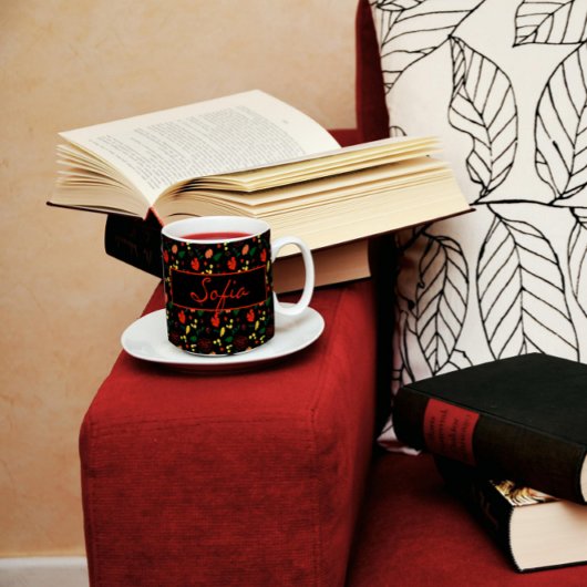 Couleur motif noir fleur sauvage pavot tasse de ca