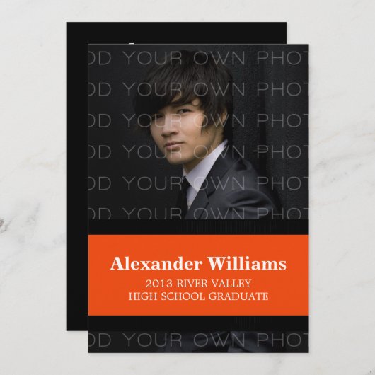 Couleur noire/orange de l'école rayures Invitation (Devant / Derrière)