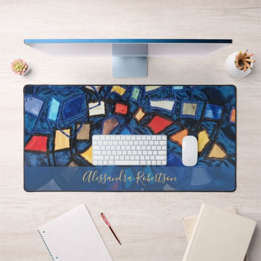 Couleur Personnalisée Aspect Vitrail Abstrait Bleu (Bureau 1)