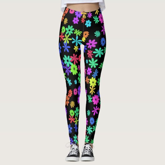 Couleur Pop Fleurs Cute Leggings (Devant)