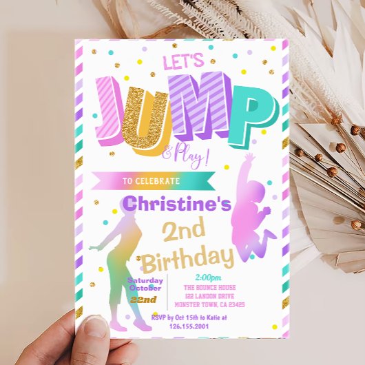 Couleur Retro Sauter et jouer Invitation d'anniver