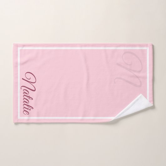 Couleur rose pastel monogrammée (Serviette à main)