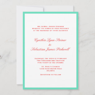 Couleur simple bordure rouge turquoise faire-part 