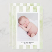couleur verte rayures faire-part de naissance mode (Devant / Derrière)