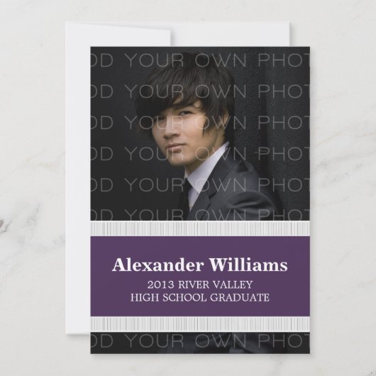 Couleur violet/blanc de l'école rayures Invitation (Devant)