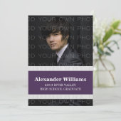 Couleur violet/blanc de l'école rayures Invitation (Debout devant)