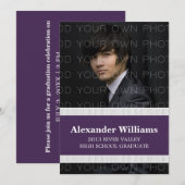 Couleur violet/blanc de l'école rayures Invitation (Devant / Derrière)