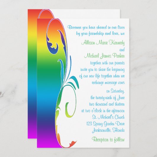 Couleurs arc-en-ciel Faire-part de mariage défilée (Devant / Derrière)