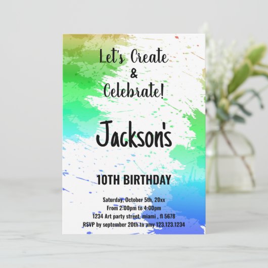 Couleurs blanches vertes Peinture Invitations Anni (Debout devant)