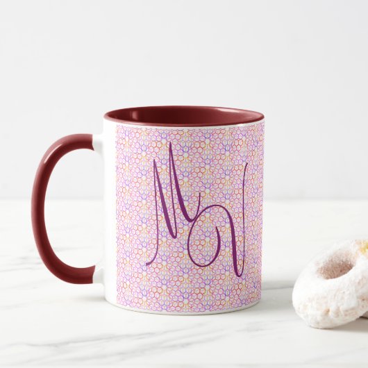 Couleurs chaudes géométriques Mug monogramme (Avec donut)