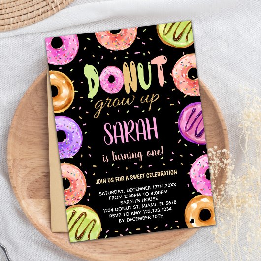 Couleurs claires Noir Donut Invitations Anniversai